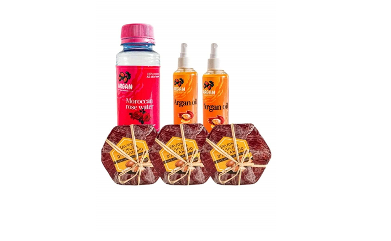 3x Soap argan + 2x 50ml Argan oil + 50ml Rose water
